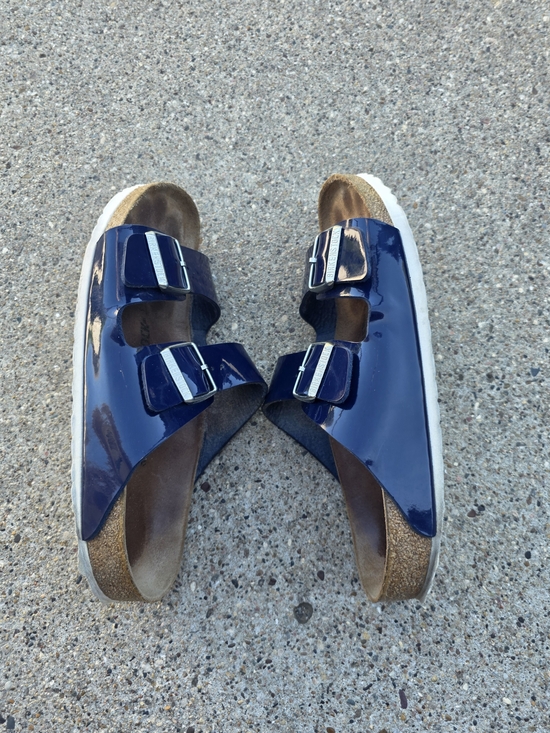 birkenstock dress blue Arizona sandals in Patent Women Size 10 Color:O.D. GREEN navy blue long dress The two kanjivaram saree